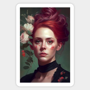 Rebellion in Red: A Portrait of a Victorian 80s Punk Woman Sticker